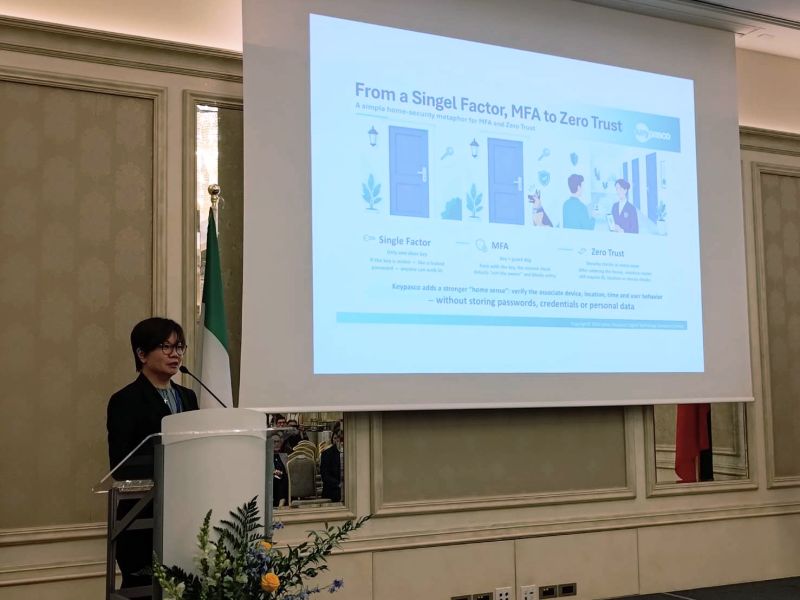 A presentation on single-factor authentication, MFA and Zero Trust at the business exchange in Milan